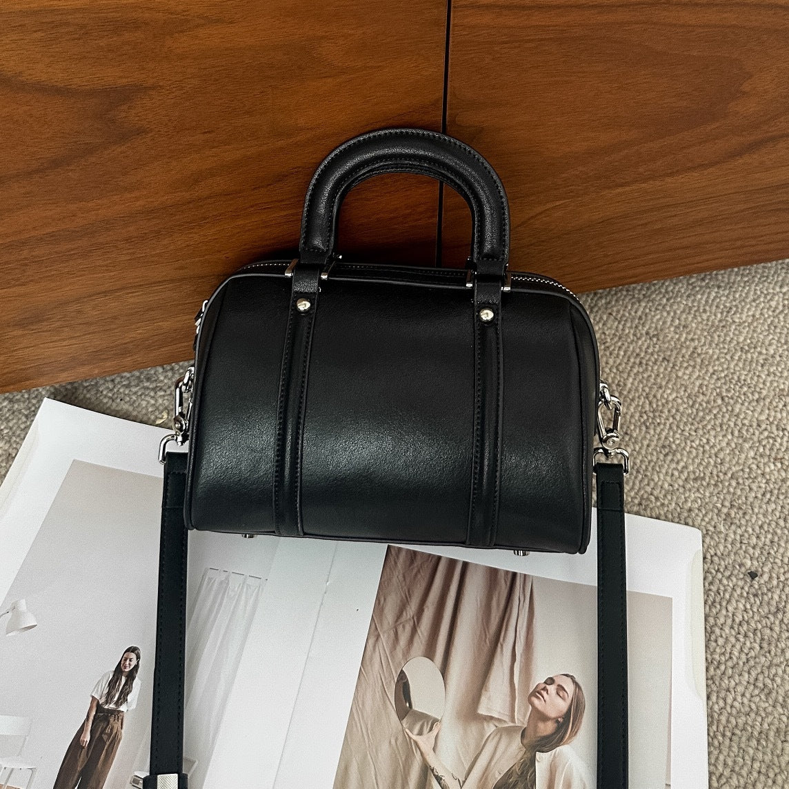 Versatile Cylindrical Genuine Leather Crossbody Bag with Multiple Compartments - Teleplus versatile cylindrical genuine
