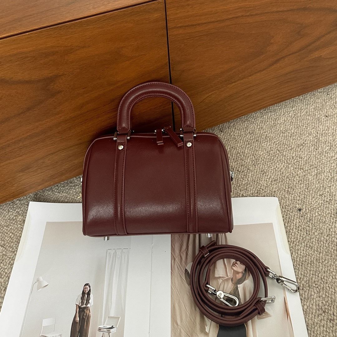 Versatile Cylindrical Genuine Leather Crossbody Bag with Multiple Compartments - Teleplus versatile cylindrical genuine