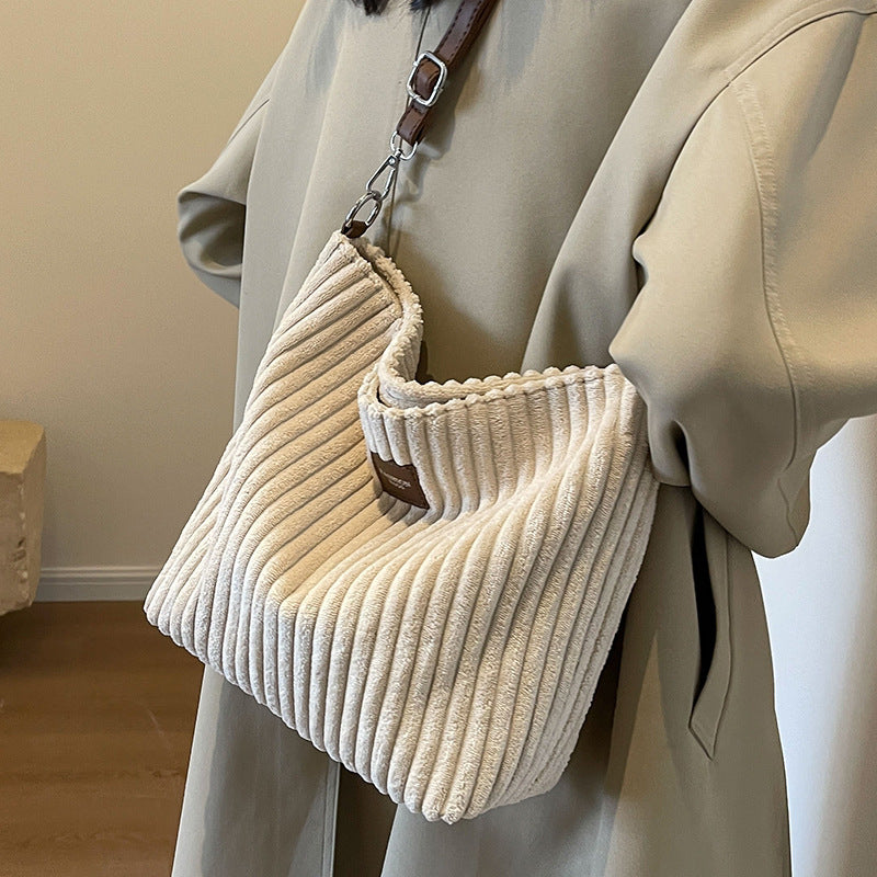 Versatile Large Capacity Corduroy Soft Surface Crossbody Shoulder Bag - Teleplus versatile large capacity corduroy soft
