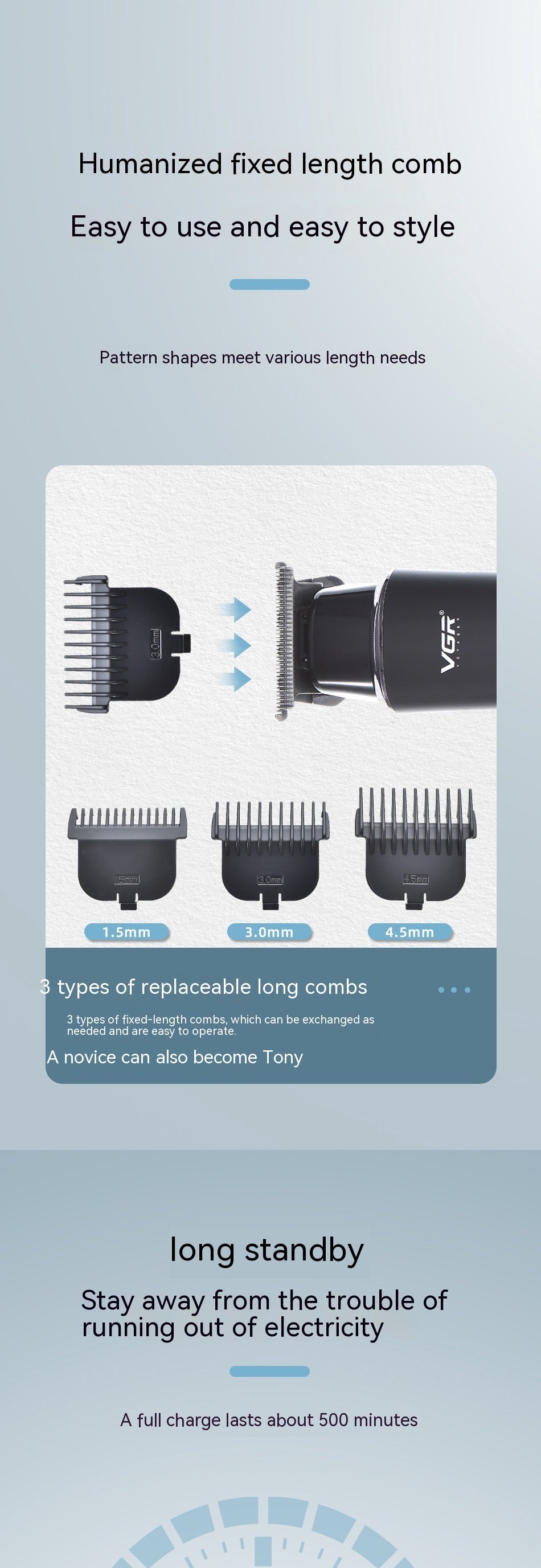 VGR937 Electric Clipper with LCD Display Dual-Purpose Power and Washable Blade - Teleplus vgr937 electric clipper lcd