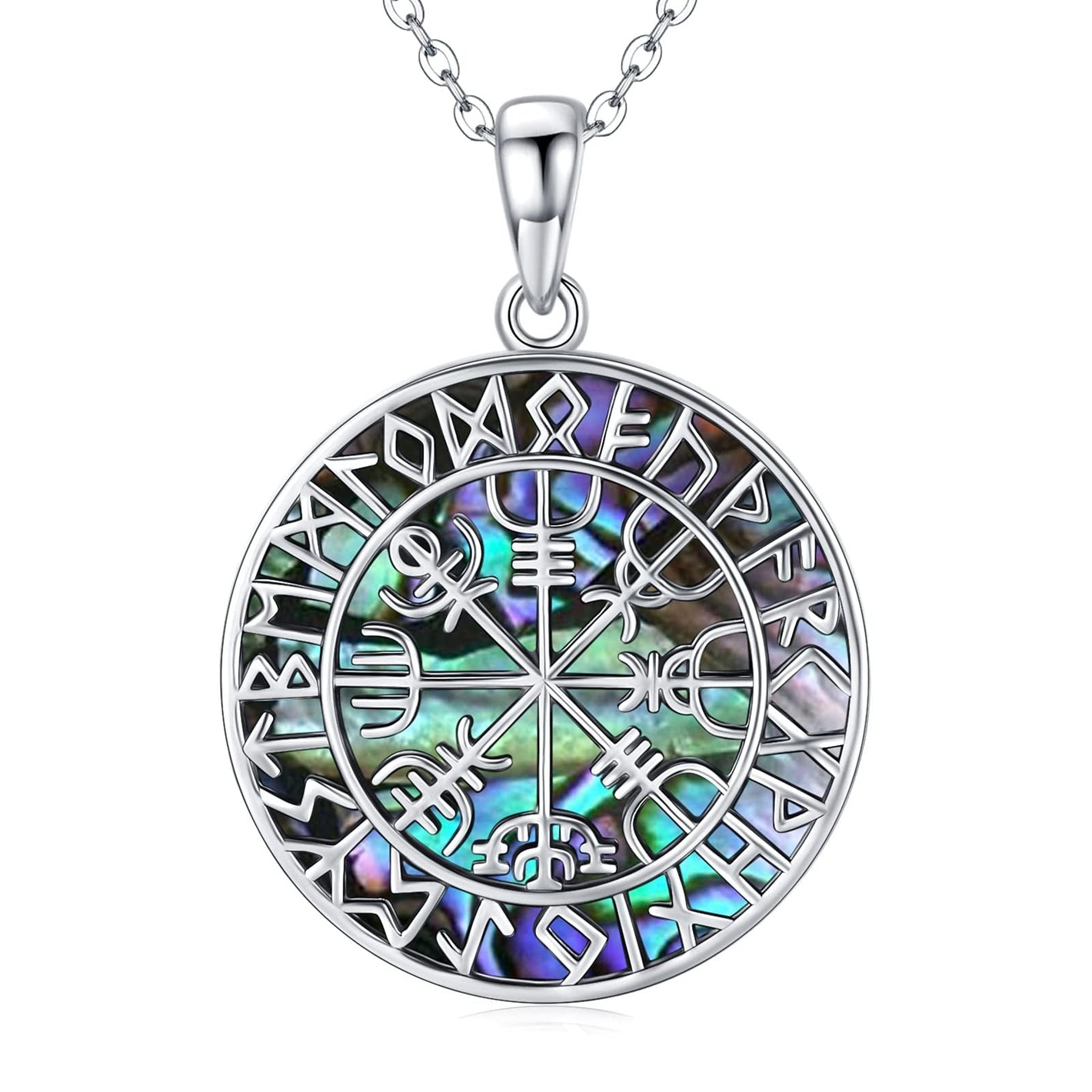 Abalone Shellfish Necklace with Viking Vegvisir Symbol for Protection - Modern Valkyries abalone shellfish necklace
