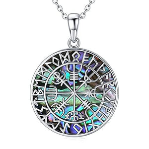 Abalone Shellfish Necklace with Viking Vegvisir Symbol for Protection - Modern Valkyries abalone shellfish necklace