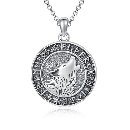 Viking Wolf Necklace Viking Jewelry Viking Runes Coin Wolf Pendant for Men Women - Viking Wolf Necklace to Impress