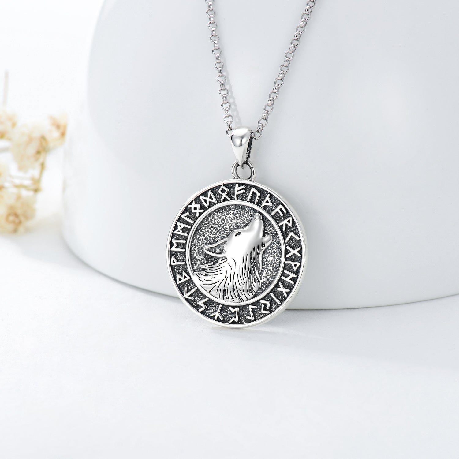 Viking Wolf Necklace Viking Jewelry Viking Runes Coin Wolf Pendant for Men Women - Viking Wolf Necklace to Impress