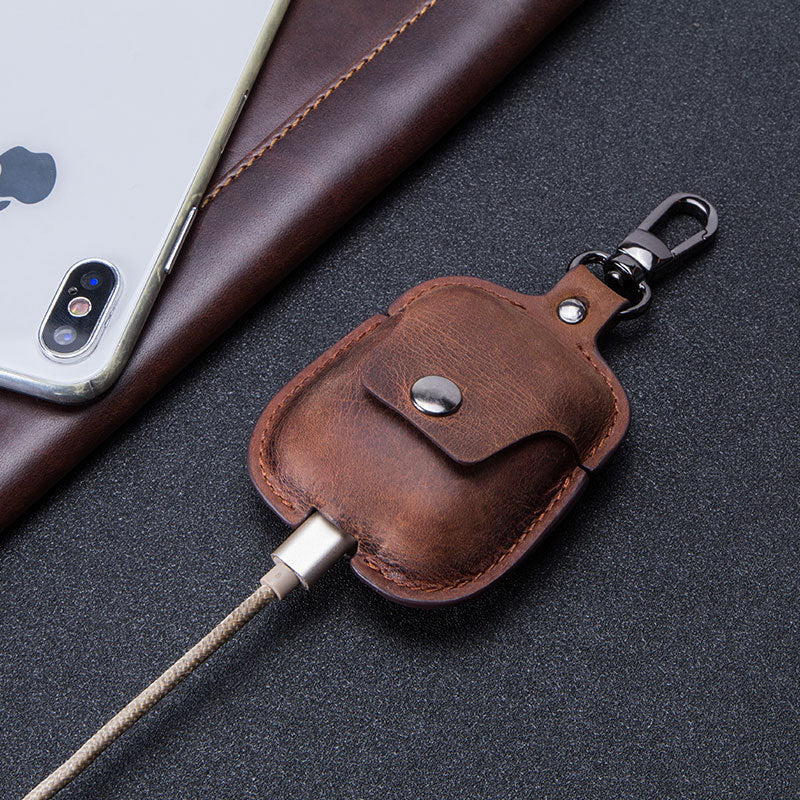 Vintage Crazy Horse Cowhide Keychain Compatible with iPhone US Market - Keychains Get Stylish Leather Headset united
