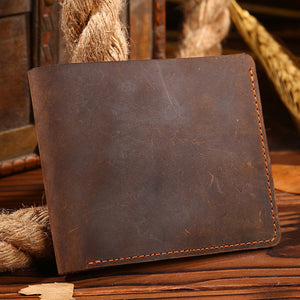 Vintage Crazy Horse Leather Wallet for Men Featuring Cowhide in the United States - with Vertical Section vintage crazy