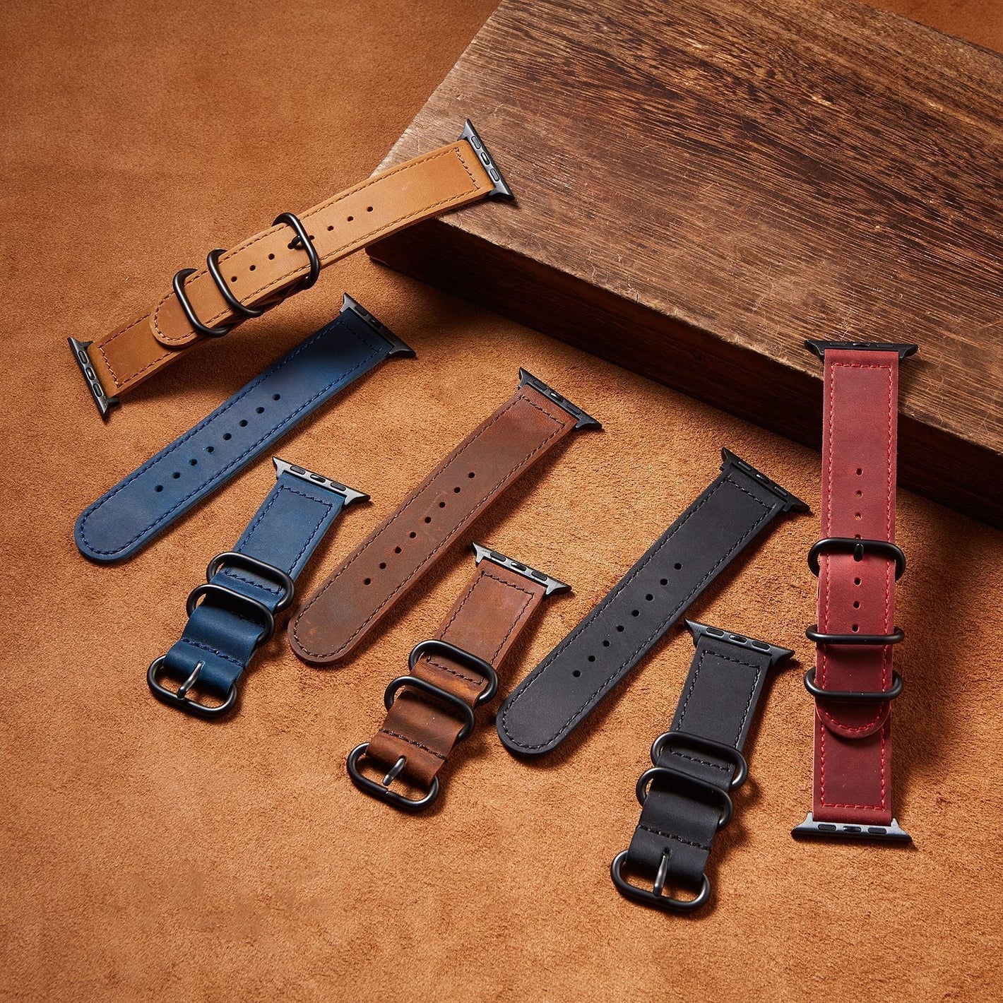 Vintage Double Iron Leather Strap with Apple Cowhide 22mm Replacement Buckle - for Watches vintage double iron leather