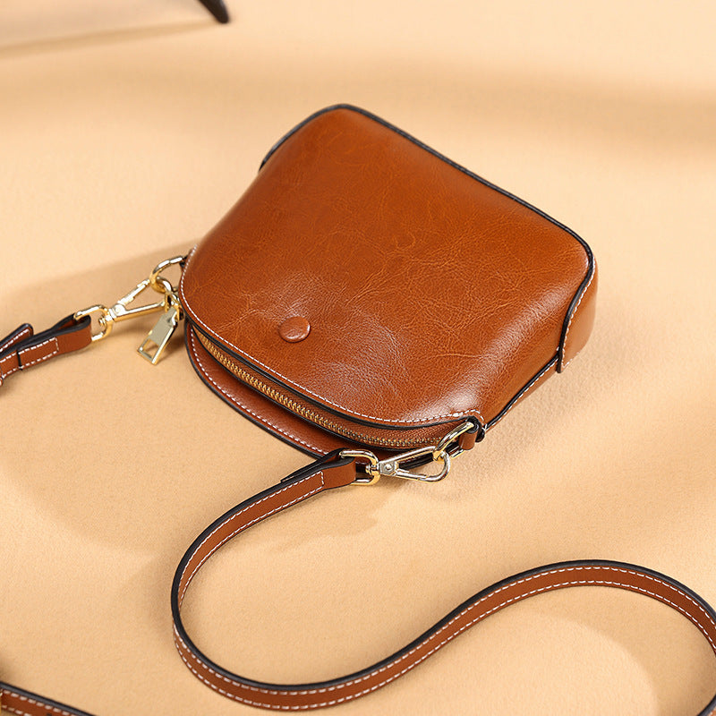Vintage Female Leather Crossbody Bag with Niche Brown and Burgundy Options - Teleplus niche female leather crossbody bag