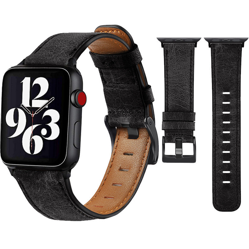 Layer Cowhide Leather Strap with Silver Black or Rose Gold Connectors - Vintage layer cowhide leather strap