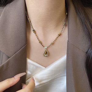 Vintage Gold Oval Tigereye Beaded Necklace Copper Electroplated Treatment - for Women vintage gold oval tigereye beaded