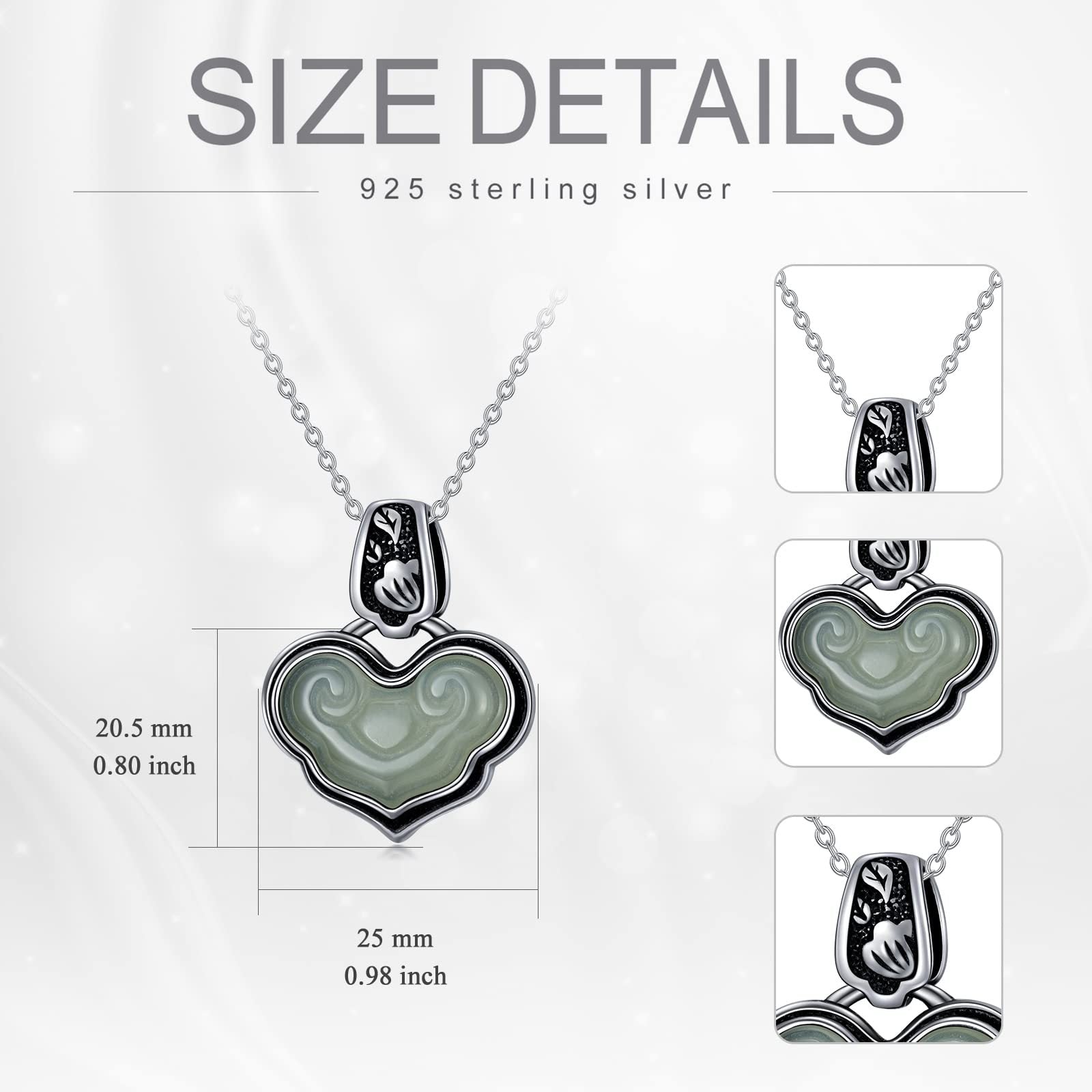 Vintage Heart Jade Pendant Necklace Sterling Silver Boho Antique Necklace Jewelry Gifts for Women Girls Wife Girlfriend