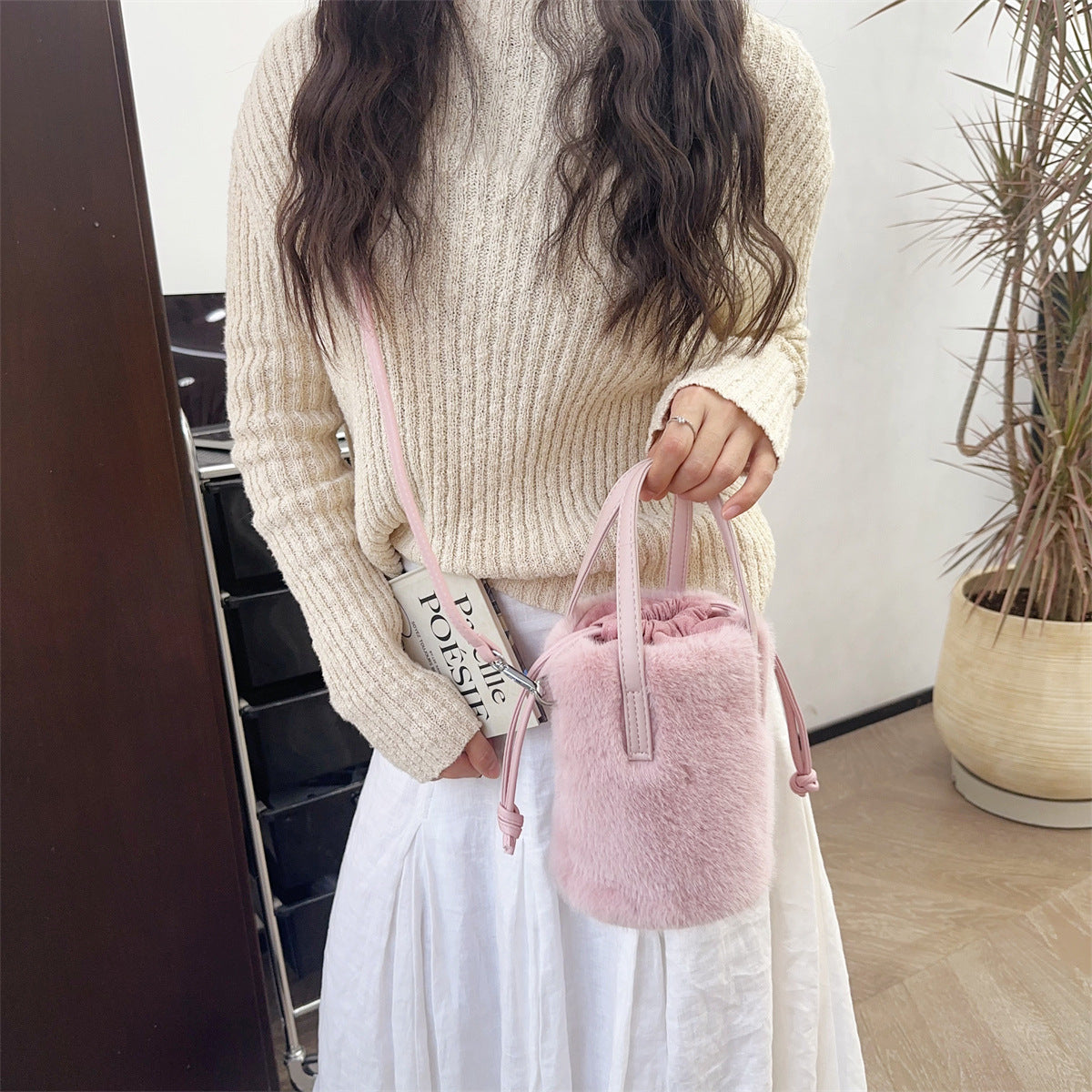 Vintage Plush Hand Bag Bucket Tote for Women with Multi-Color Options - Teleplus bucket vintage plush hand bag