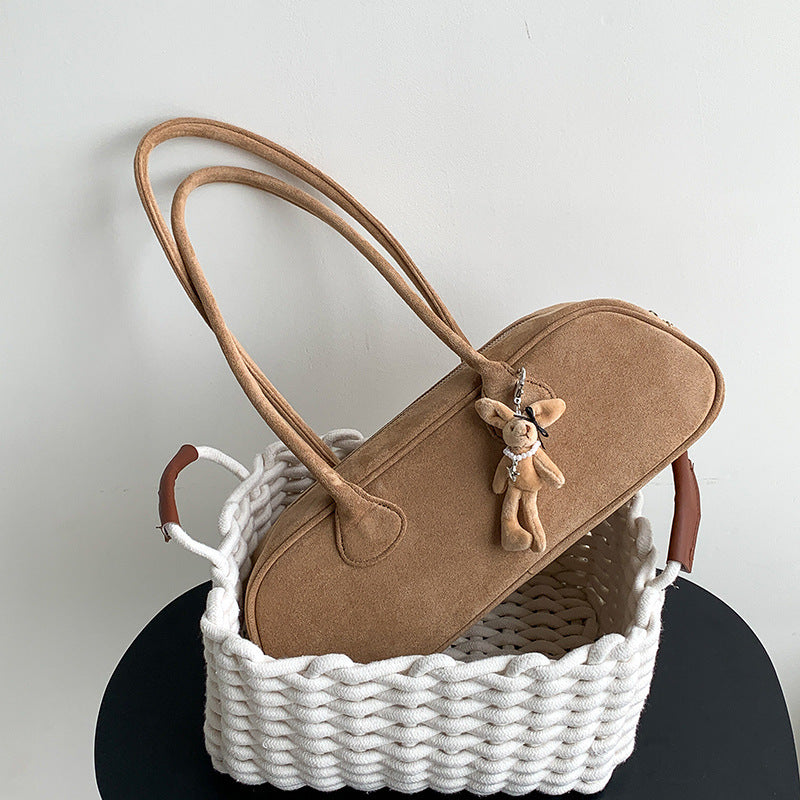 Vintage Suede Baguette Large Capacity Shoulder Bag with Document and Changing Pockets - Teleplus large capacity