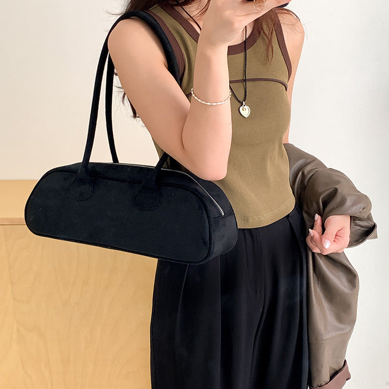 Vintage Suede Baguette Large Capacity Shoulder Bag with Document and Changing Pockets - Teleplus large capacity