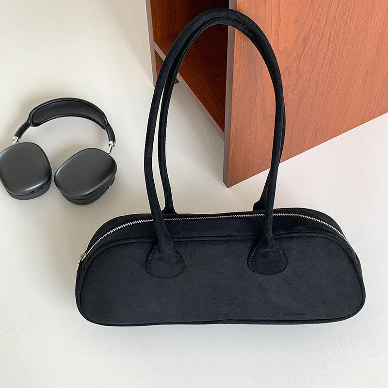 Vintage Suede Baguette Large Capacity Shoulder Bag with Document and Changing Pockets - Teleplus large capacity