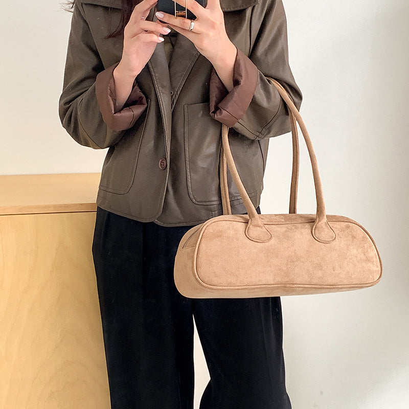 Vintage Suede Baguette Large Capacity Shoulder Bag with Document and Changing Pockets - Teleplus large capacity