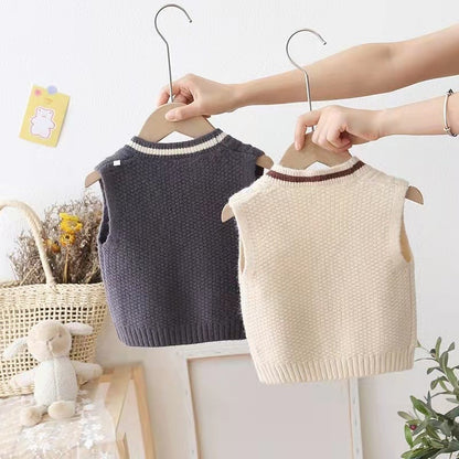 Viscous Fiber Leisure Beige Baby Sweater Vest Outwear in Multiple Sizes - Teleplus baby sweater vest outwear