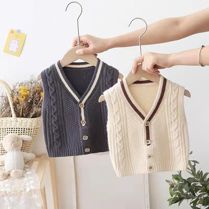 Viscous Fiber Leisure Beige Baby Sweater Vest Outwear in Multiple Sizes - Teleplus baby sweater vest outwear