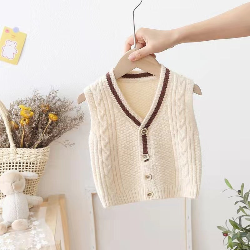 Viscous Fiber Leisure Beige Baby Sweater Vest Outwear in Multiple Sizes - Teleplus baby sweater vest outwear