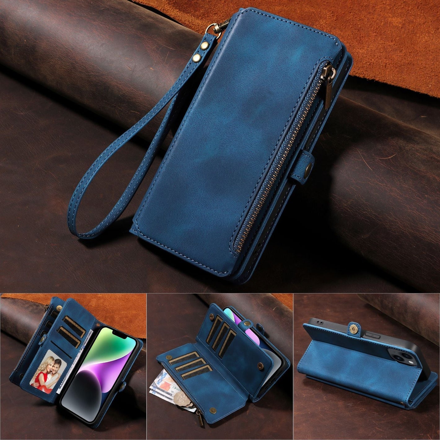 Apple Flip Zipper Wallet with Shockproof Material and Magnetic Suction - Case Options wallet flip zipper