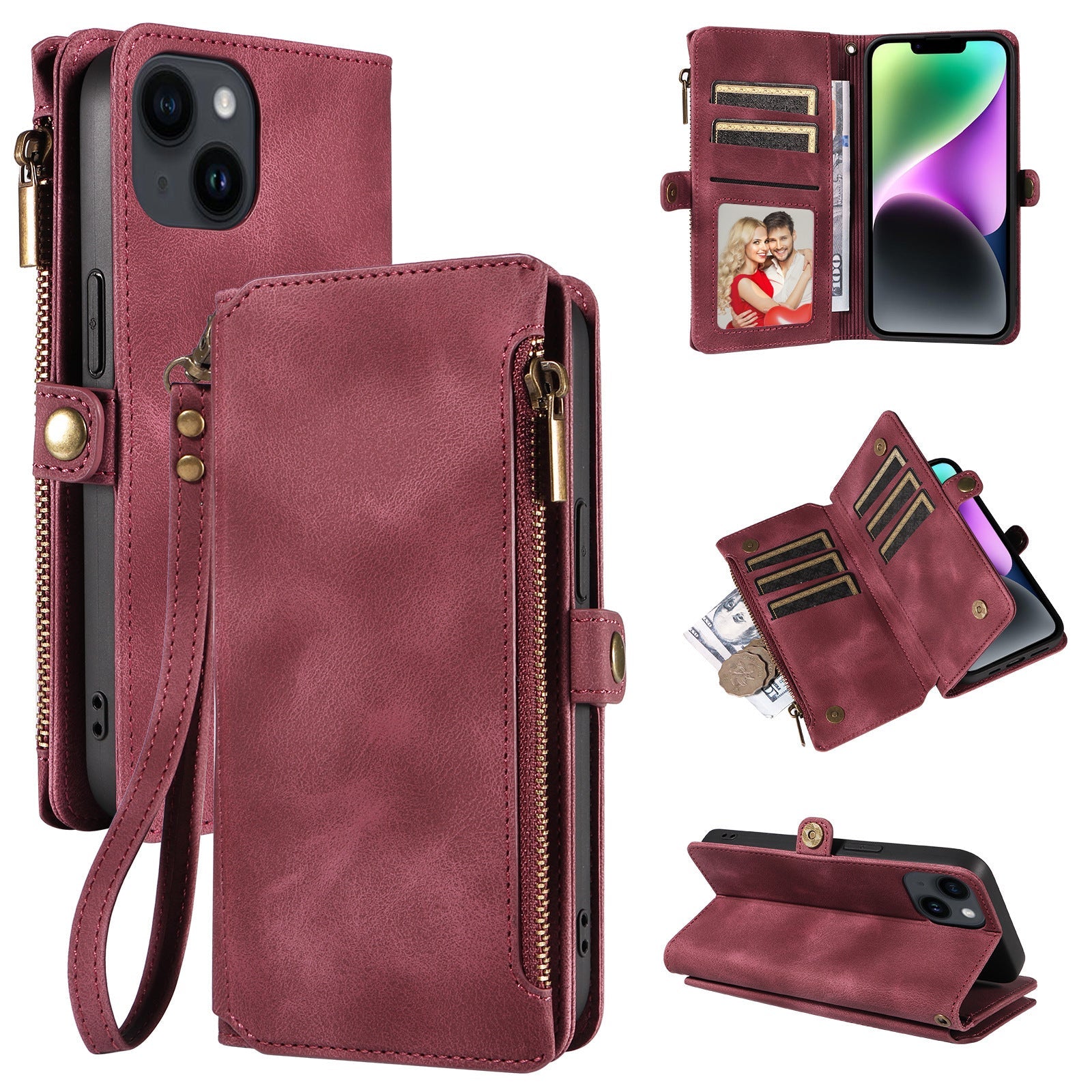 Wallet Flip Zipper Phone Leather Case - Wallet Flip Zipper Phone Case with Magnetic Suction