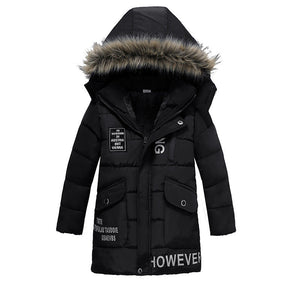 Warm Cotton Jacket for Boys with Large Fur Collar Padded Winter Coat - fur collar padded warm cotton jacket large