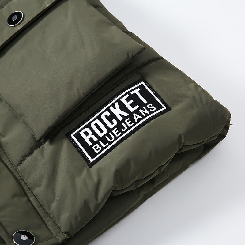 Warm Cotton Jacket for Boys with Large Fur Collar Padded Winter Coat - fur collar padded warm cotton jacket large