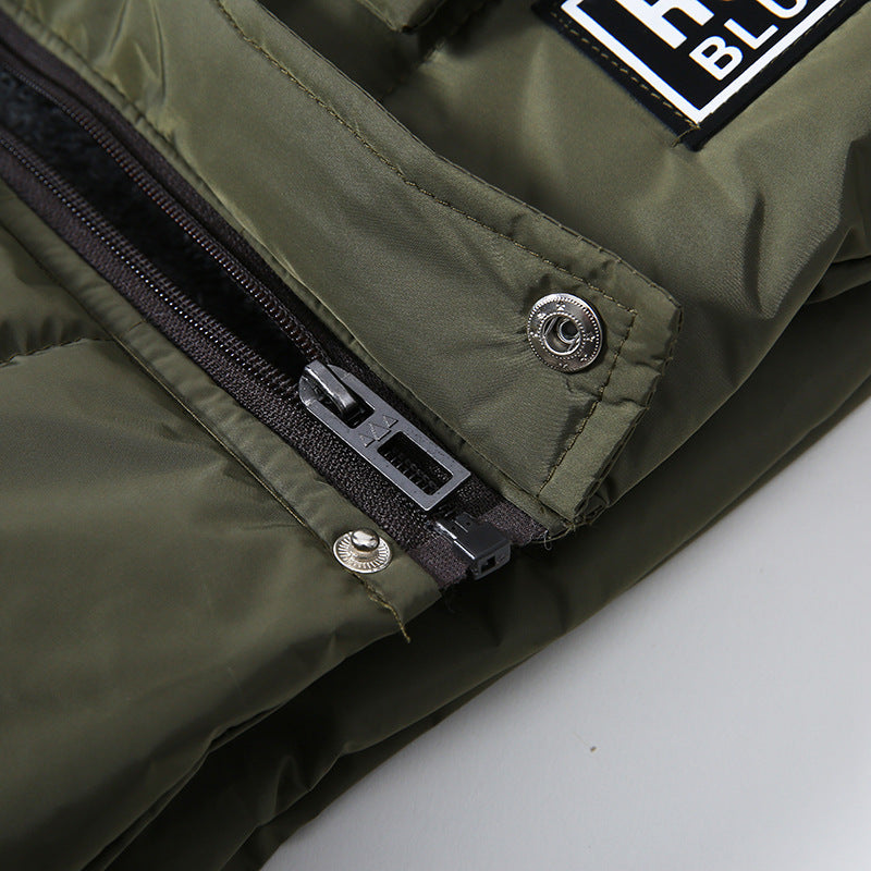 Warm Cotton Jacket for Boys with Large Fur Collar Padded Winter Coat - fur collar padded warm cotton jacket large