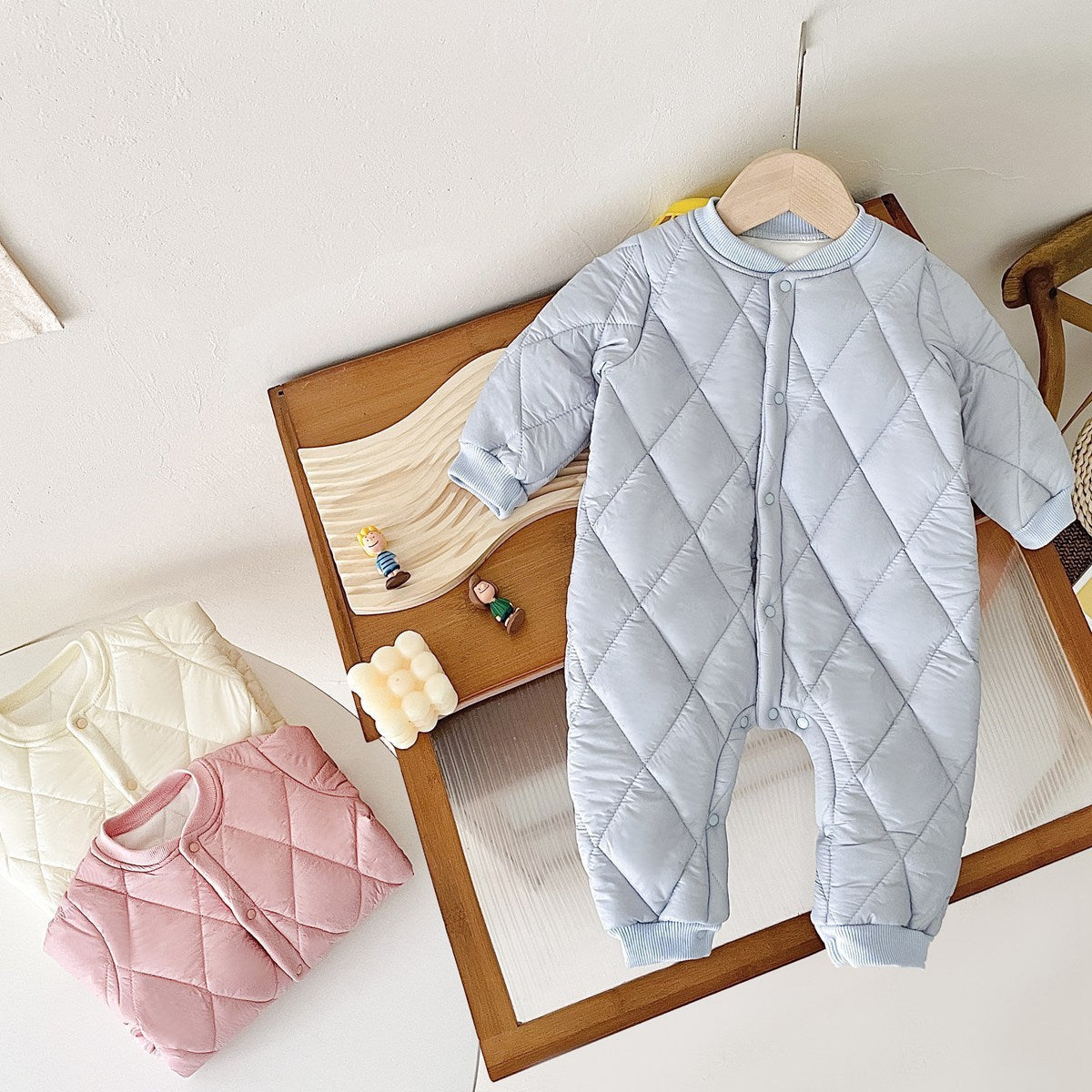 Warm Out Thickened Fleece-lined Baby Jumpsuits - Snuggle Up in Diamond Lattice Fleece Jumpsuits