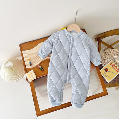 Warm Out Thickened Fleece-lined Baby Jumpsuits - Snuggle Up in Diamond Lattice Fleece Jumpsuits