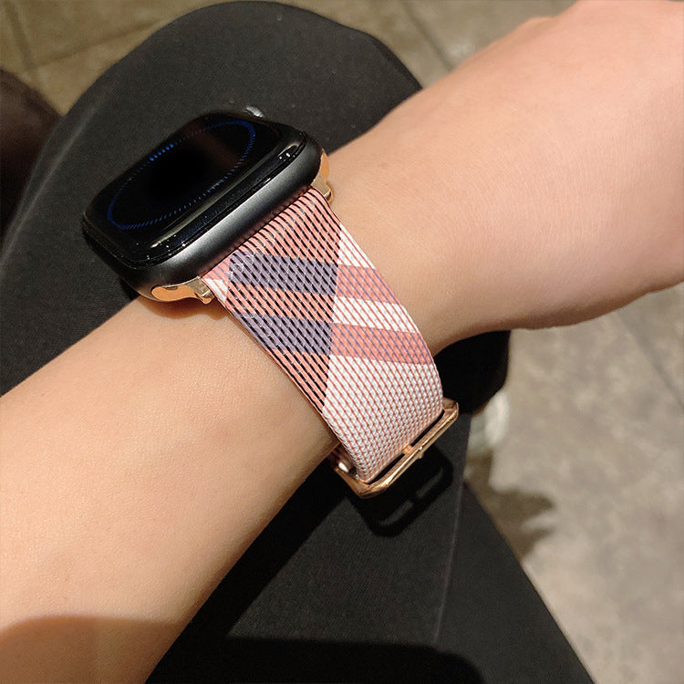 Watch Large Stripe Leather Wrist Strap - Large Stripe Leather Wrist Strap for Apple Watch