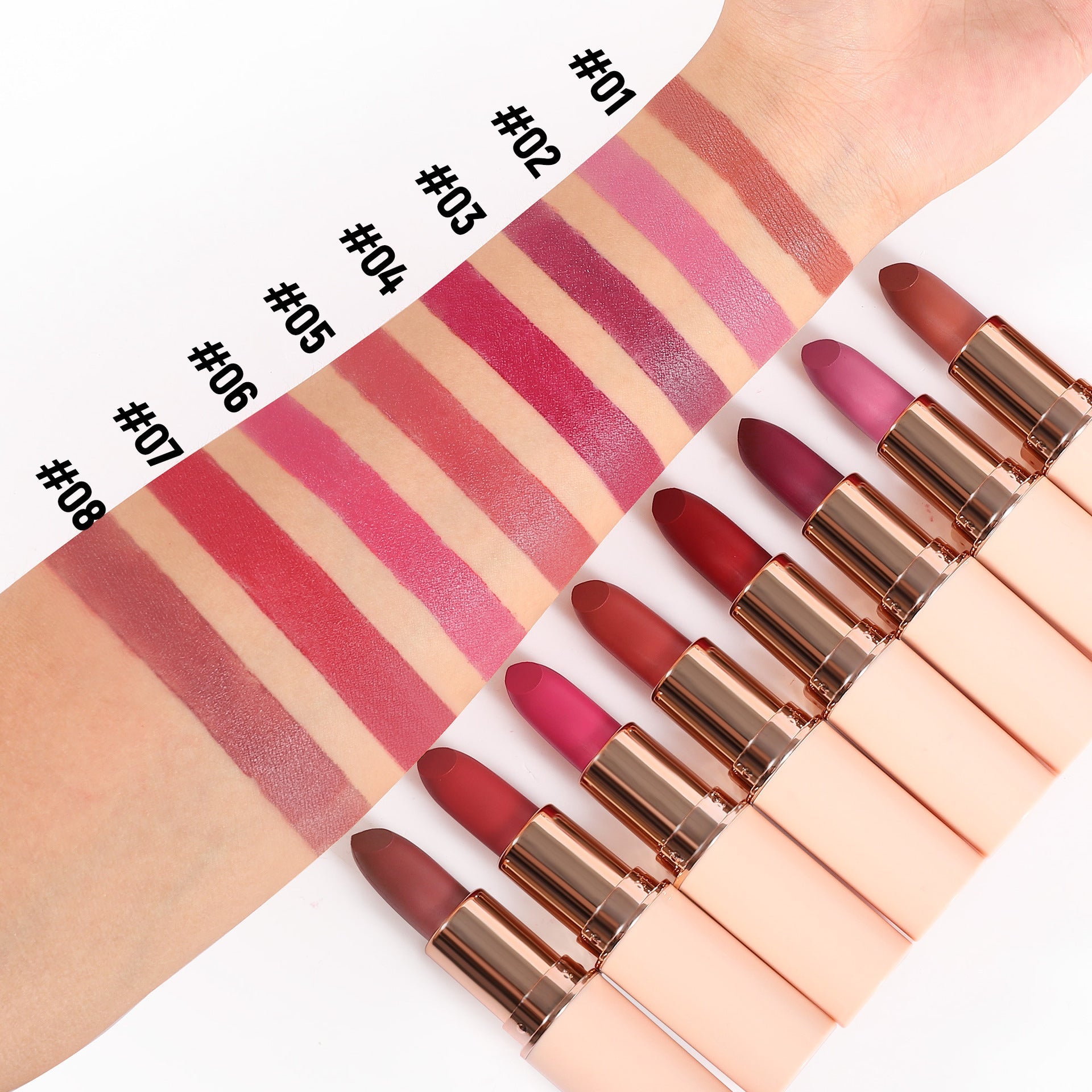 Waterproof Color Matte Lipstick in Cylinder Design for Easy Application - Teleplus color matte lipstick half cylinder