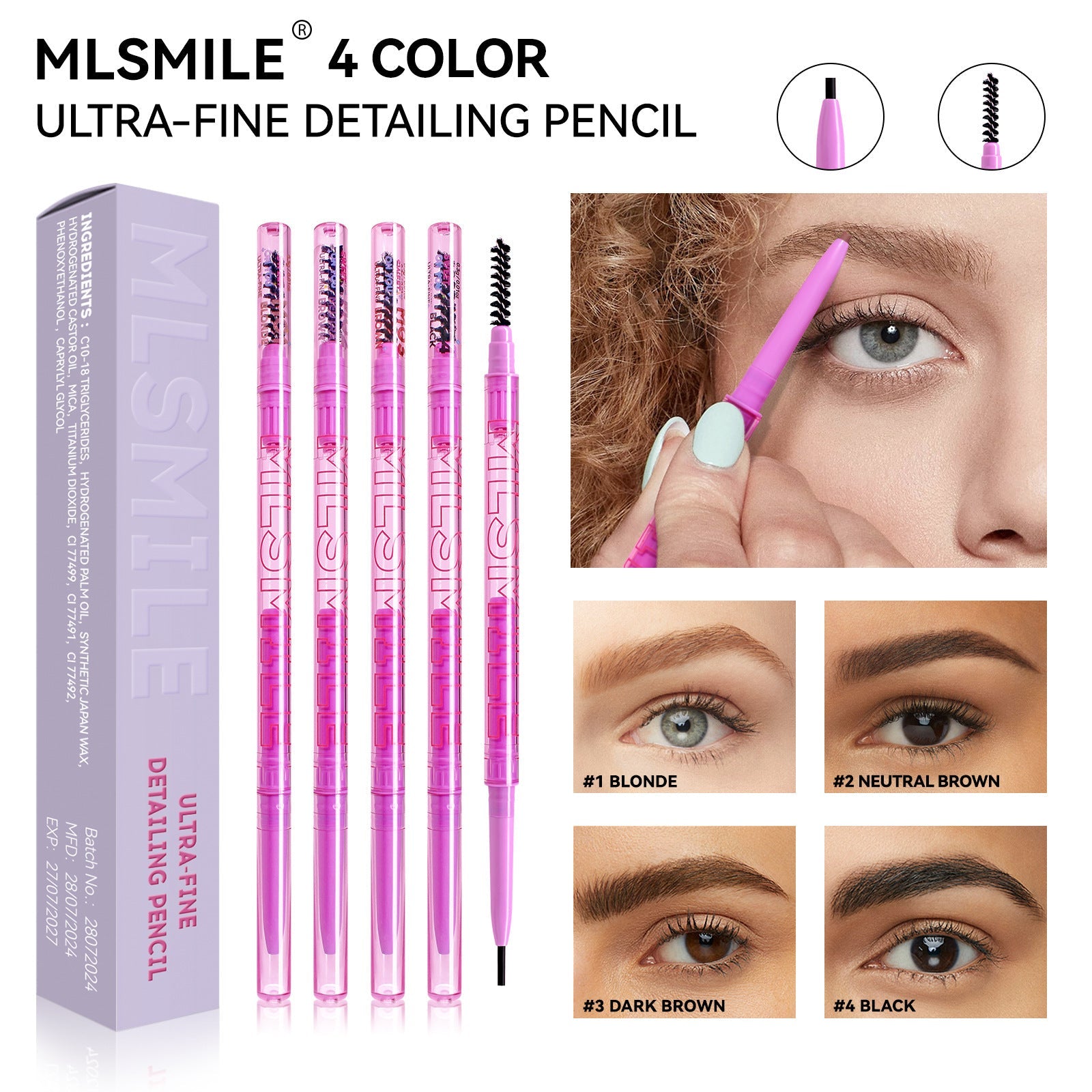 Waterproof Eyebrow Pencil Set with 4 Neutral and Dark Shades - Teleplus eyebrow pencil waterproof