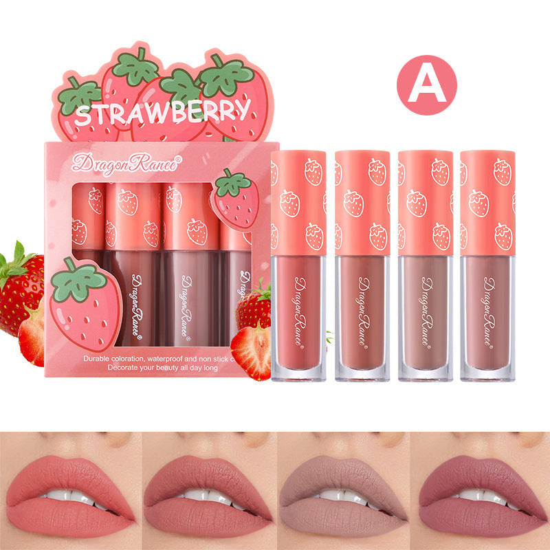 Waterproof Fruit Lip Glaze Set with Nonstick Cup and Velvet Matte Finish - Teleplus nonstick cup fruit lip glaze velvet