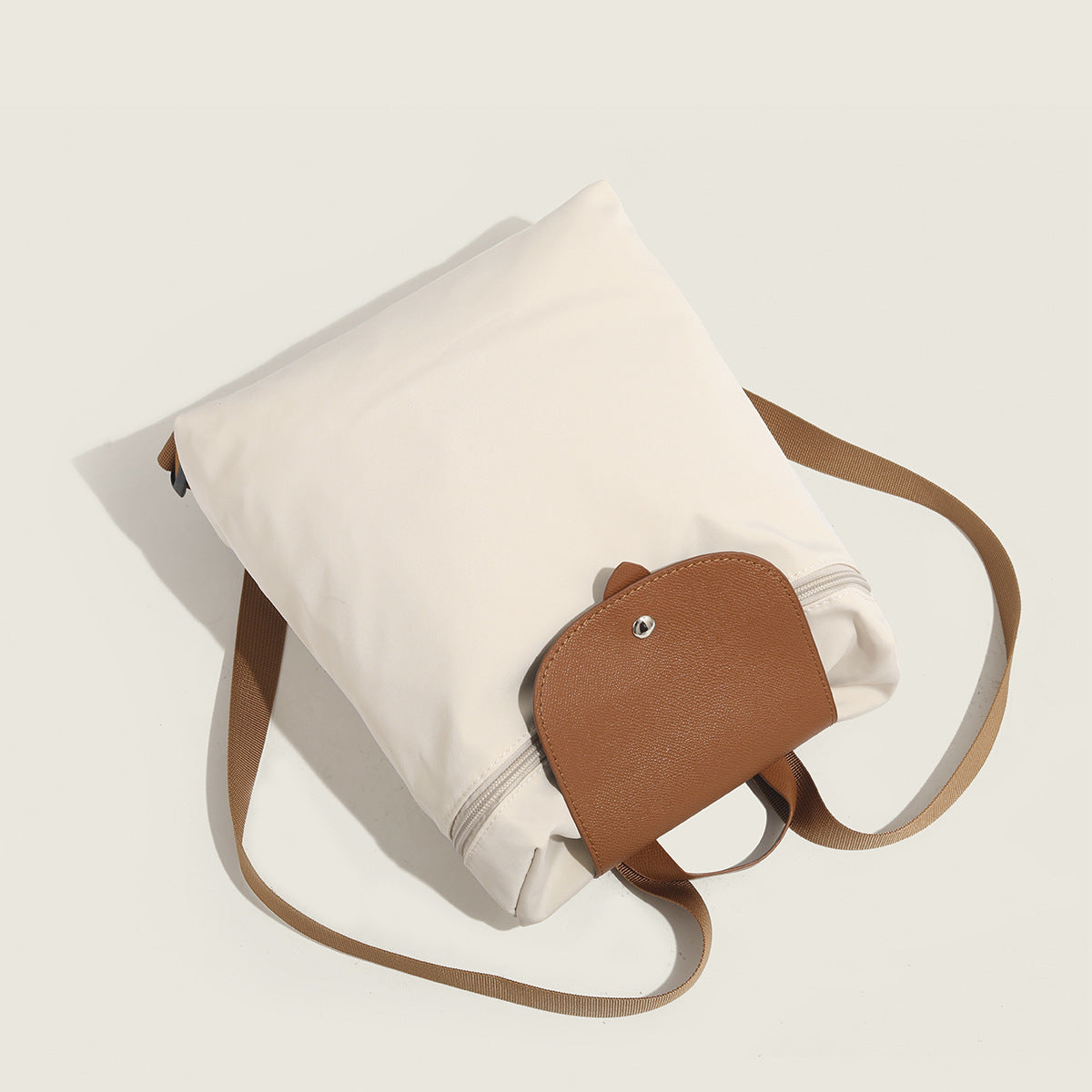 Waterproof Nylon Shoulder Bag Creamy White and Pink Soft Lightweight Purse - Teleplus