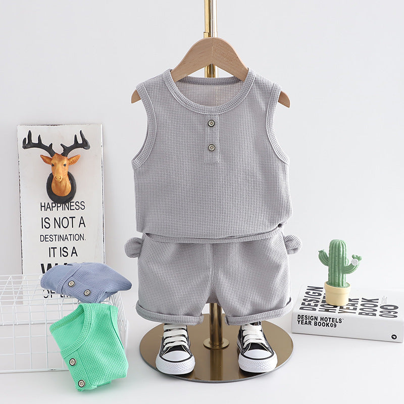 Western Style Little Boy Clothes Children Baby Summer Clothing Sleeveless Two-piece Suit - Tiny Cowboys Lookin’ Fly