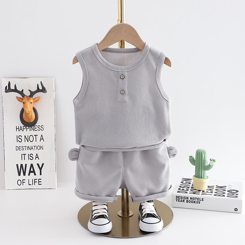 Western Style Little Boy Clothes Children Baby Summer Clothing Sleeveless Two-piece Suit - Tiny Cowboys Lookin’ Fly