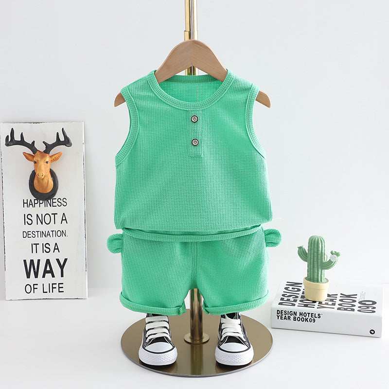 Western Style Little Boy Clothes Children Baby Summer Clothing Sleeveless Two-piece Suit - Tiny Cowboys Lookin’ Fly