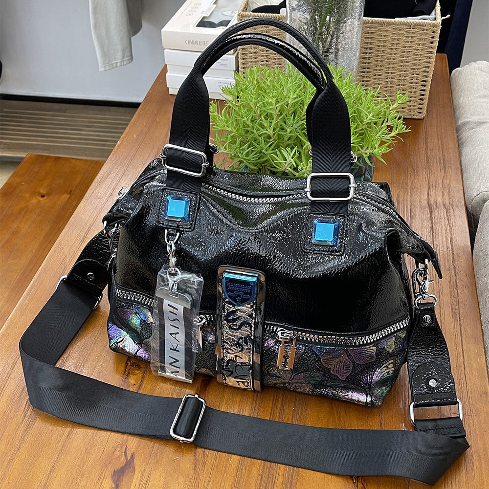 Western Style Soft Leather Crossbody Bag with Painted Print and Portable Design - Teleplus painted print portable