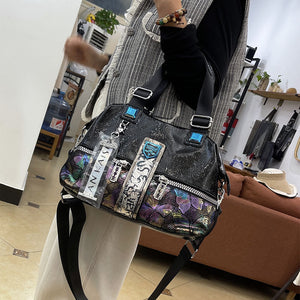 Western Style Soft Leather Crossbody Bag with Painted Print and Portable Design - Teleplus painted print portable