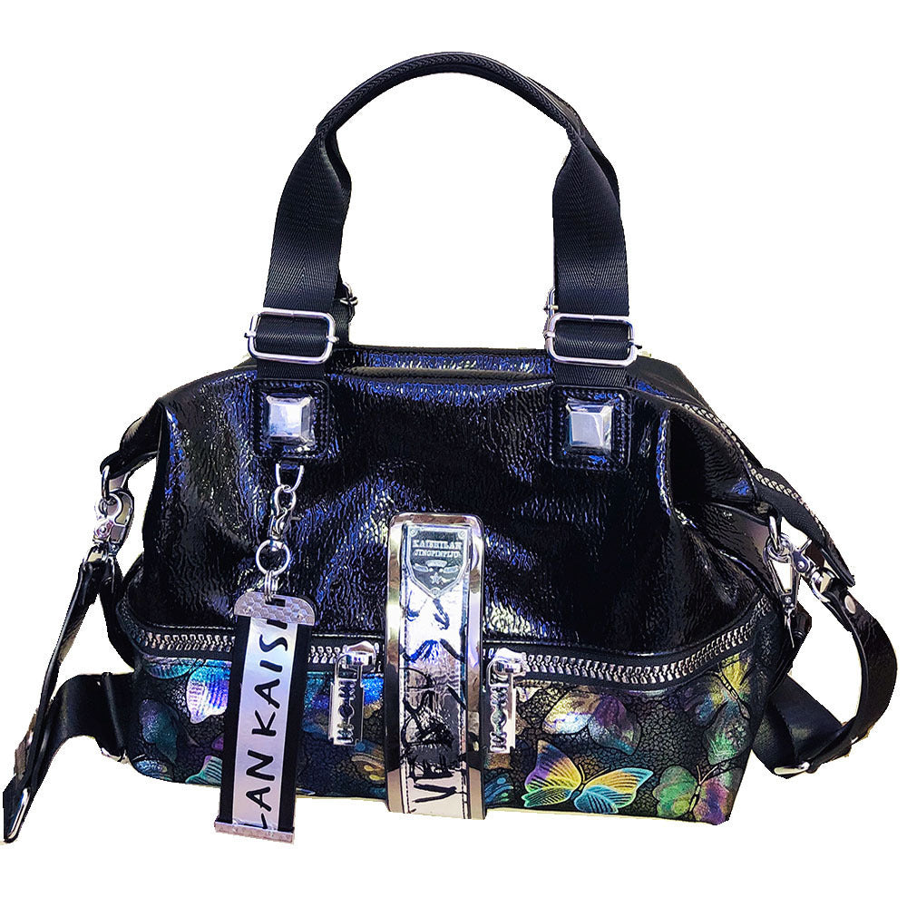 Western Style Soft Leather Crossbody Bag with Painted Print and Portable Design - Teleplus painted print portable