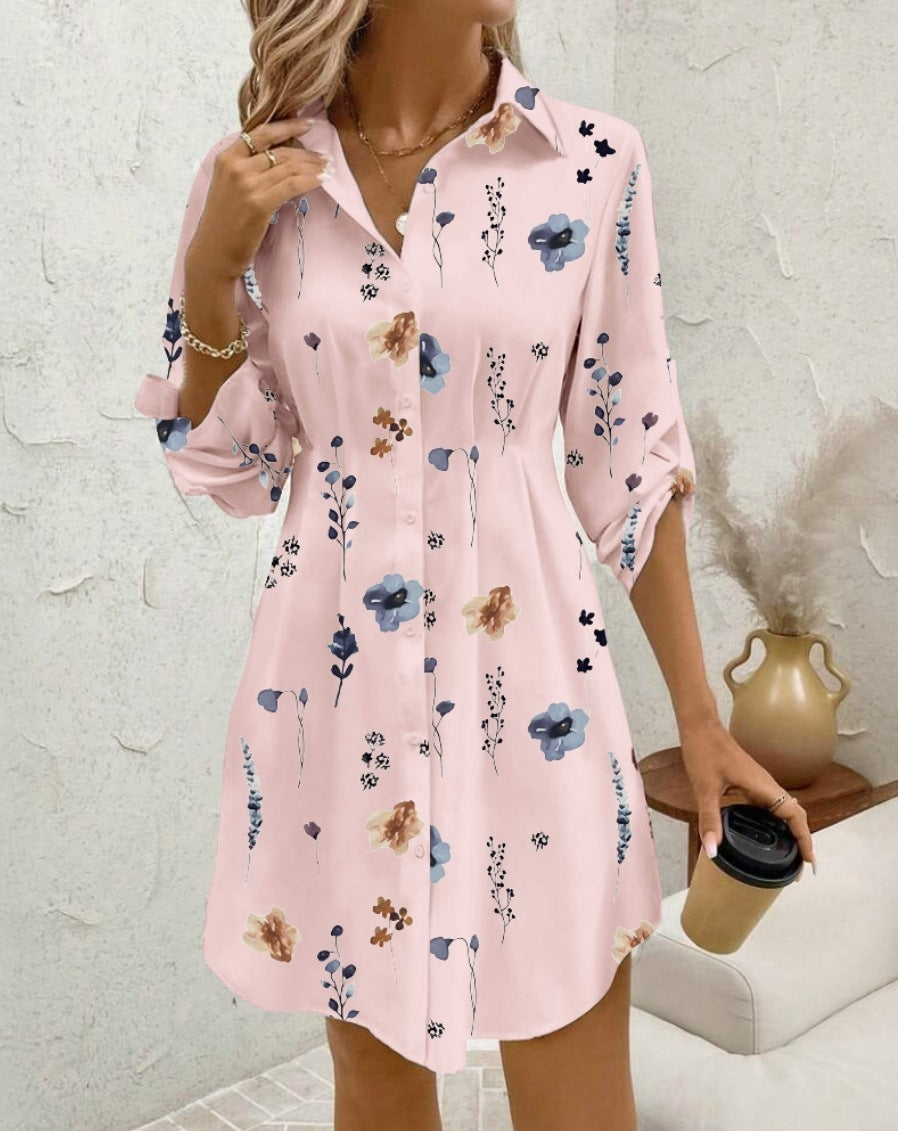 White and Pink Floral Polyester Dress for Casual Commuting - Teleplus Wear