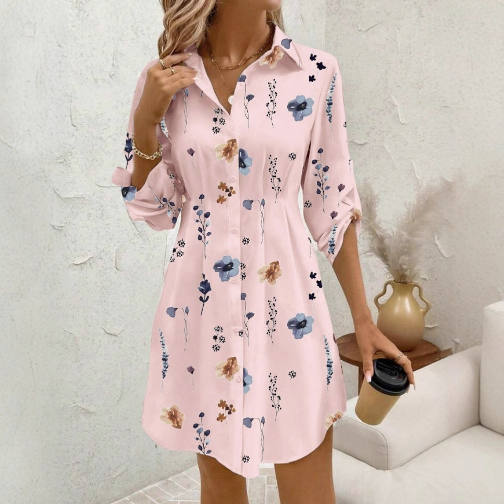 White and Pink Floral Polyester Dress for Casual Commuting - Teleplus Wear