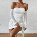 White Bell Sleeve Midi Dress Polyester Long Casual Summer Outfits - Teleplus