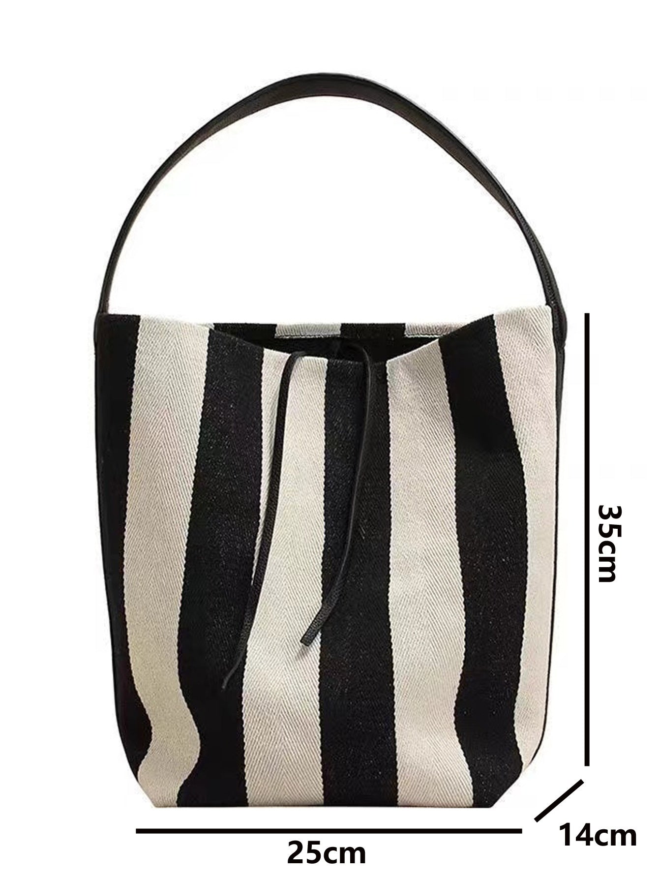 White Contrast Color Wide Shoulder Striped Canvas Bag with Zipper Pocket - Teleplus white contrast color wide shoulder