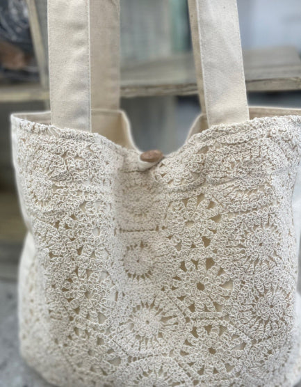 White Cotton Urban Crossbody Bag with Summer Jacquard Button Detail - Teleplus summer jacquard button crossbody bag