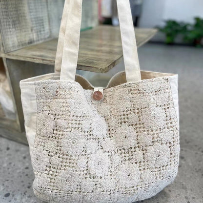 White Cotton Urban Crossbody Bag with Summer Jacquard Button Detail - Teleplus summer jacquard button crossbody bag