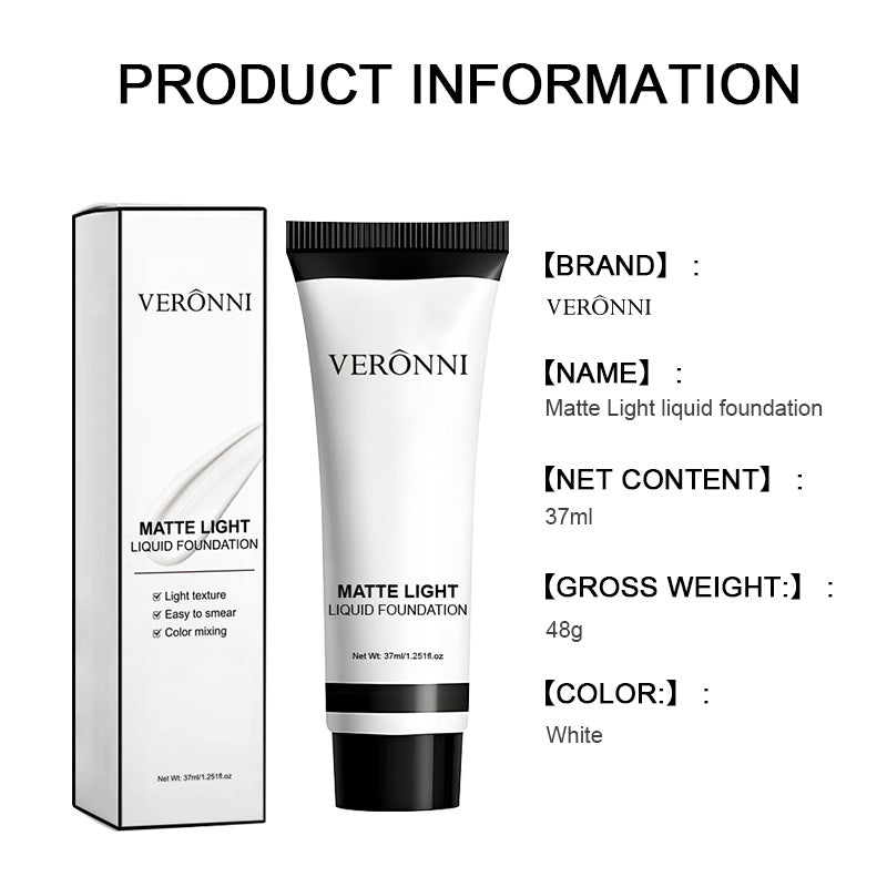 White Foundation Liquid for Neutral Oily Mixed Skin Tone Correction 37ml - Teleplus foundation liquid white