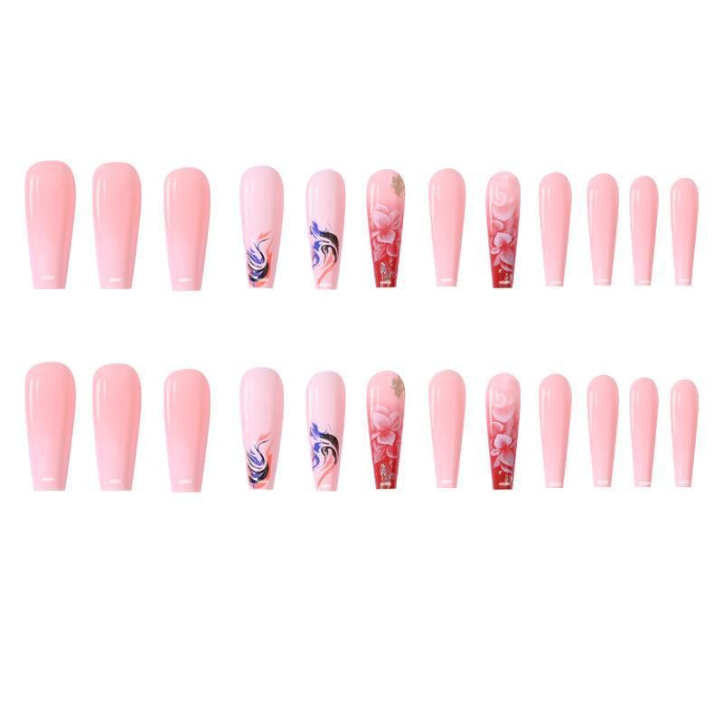 White Glitter Camellia Trapezoidal Nail Tips for Long Coffin and Ballet Styles - Teleplus white glitter camellia