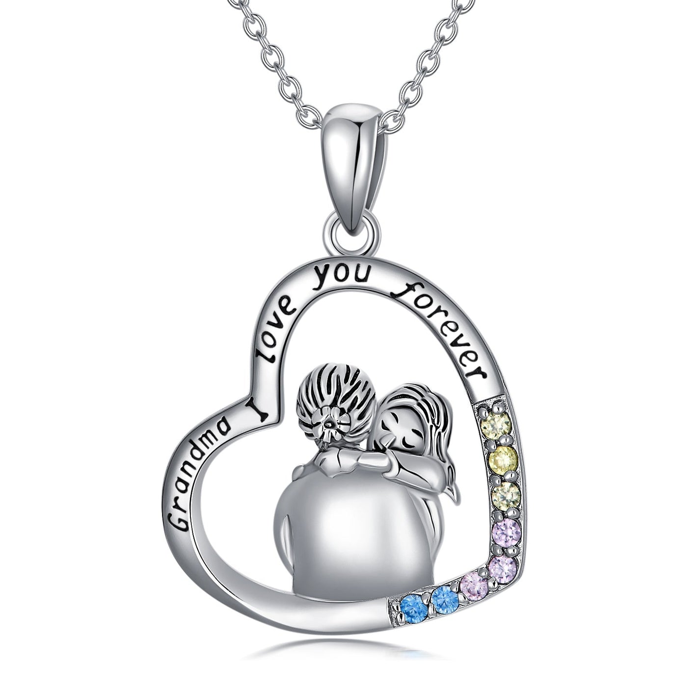 White Gold Plated Heart Grandma Necklace Symbol of Love and Family - Shiny for Glitzy Grannies white gold plated